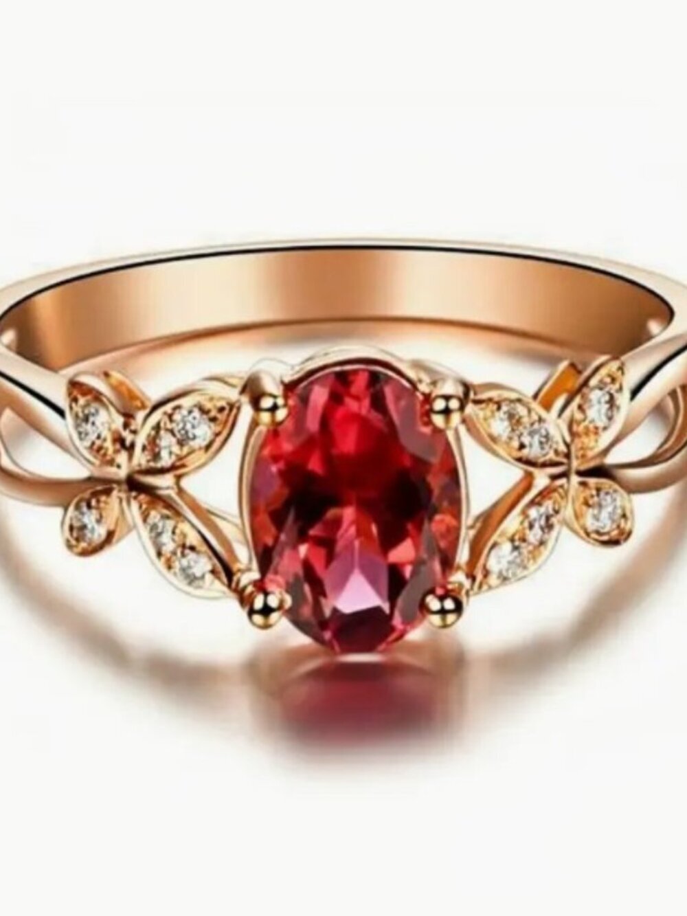 Copper Ring 14K Gold-Plated with Red Synthetic Cubic Synthetic Zirconia Flora